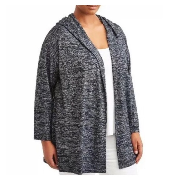 Terra & Sky Sweaters - Dark Navy Blue Marled Hooded Cardigan